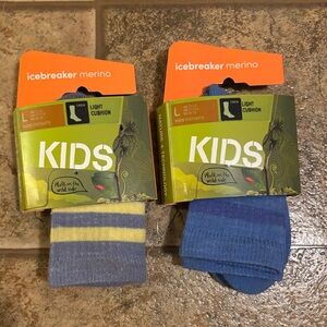 NWT *Bundle of 2 pairs* Icebreaker Merino wool blend Kids' Crew Socks sz L